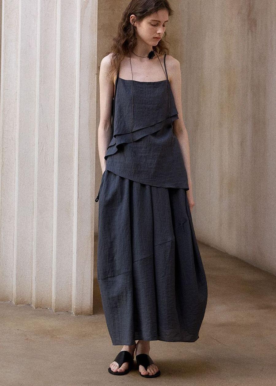 린넨 스트라이프 라운드 스커트