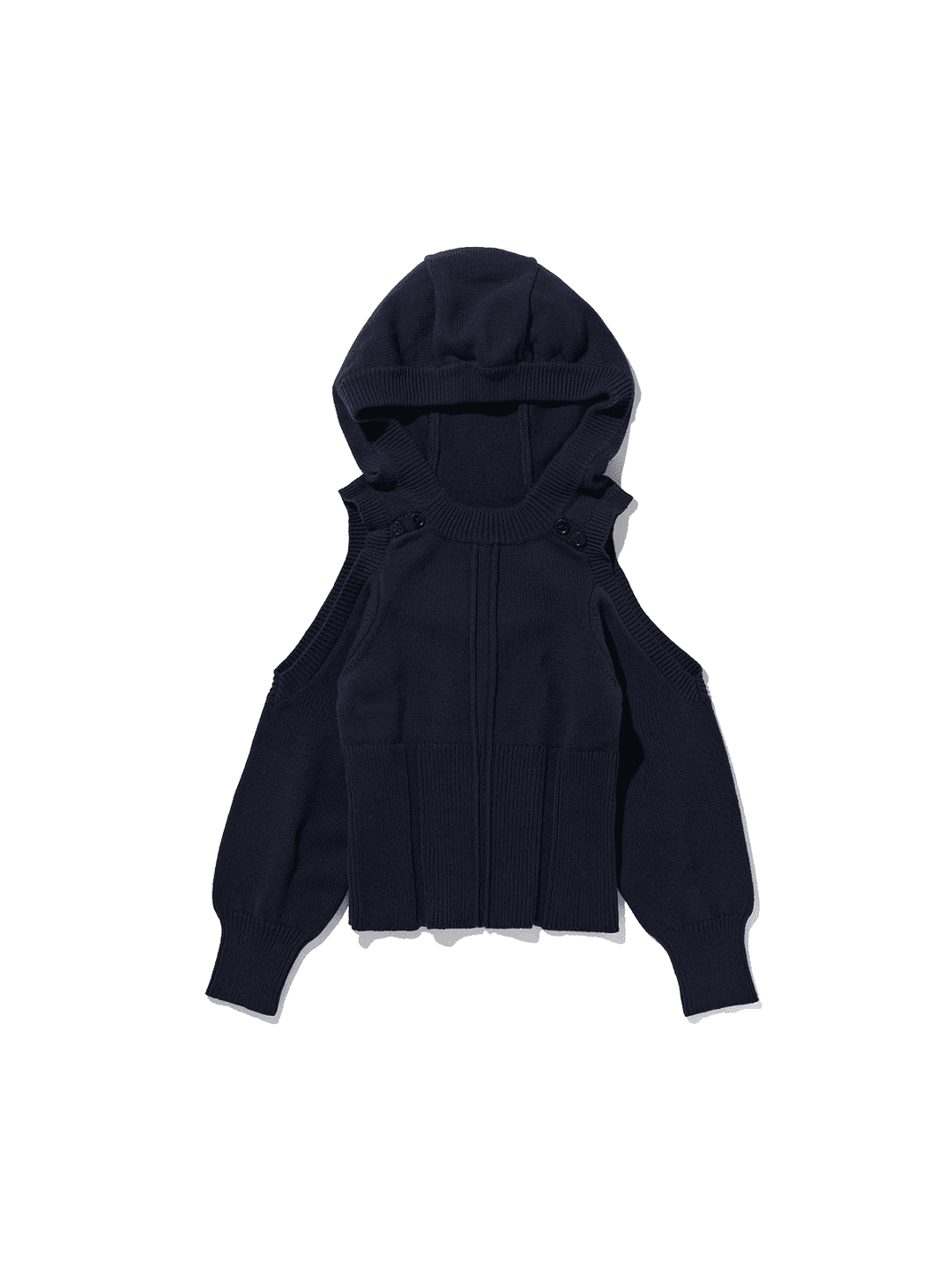 미스치프 CUT OUT SHOULDER KNIT HOODIE NAVY