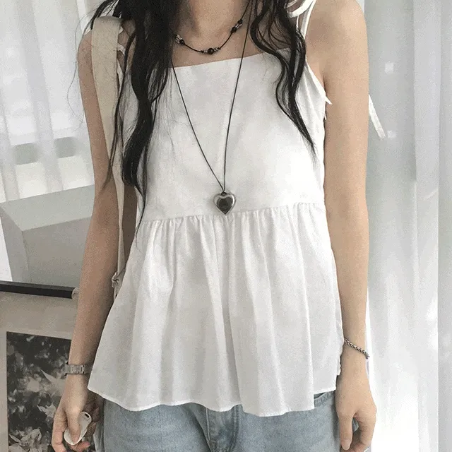 [핏보장/리본]스트링 레이어드 코튼 나시 민소매 5color