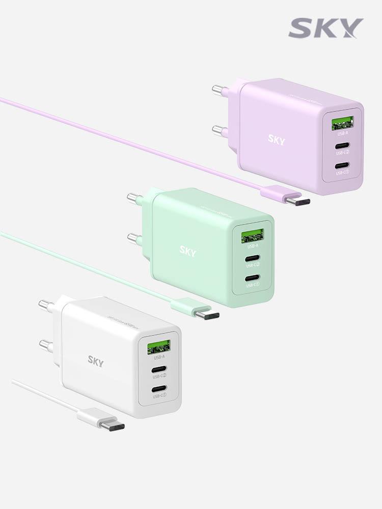 스카이 필 GaN 65W 미니 PD3.0 PPS 3포트 멀티 초고속 충전기+케이블