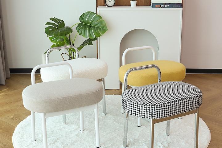 샌디 인테리어 디자인 타원형 패브릭 화장대 스툴의자