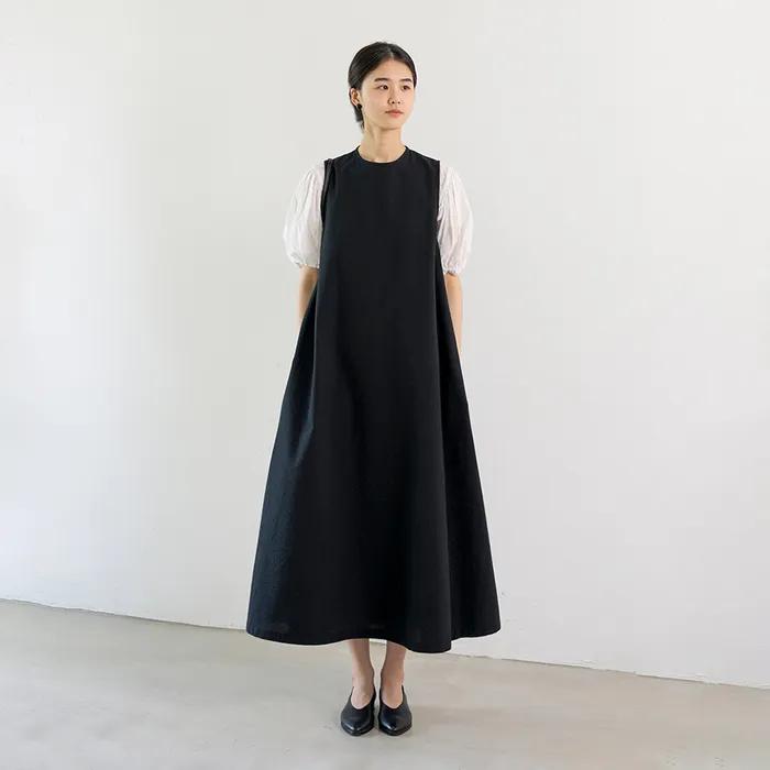 seersucker A dress (Black)