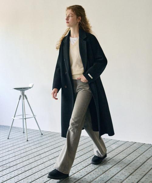 울 핸드메이드 더블 롱코트 [BLACK]