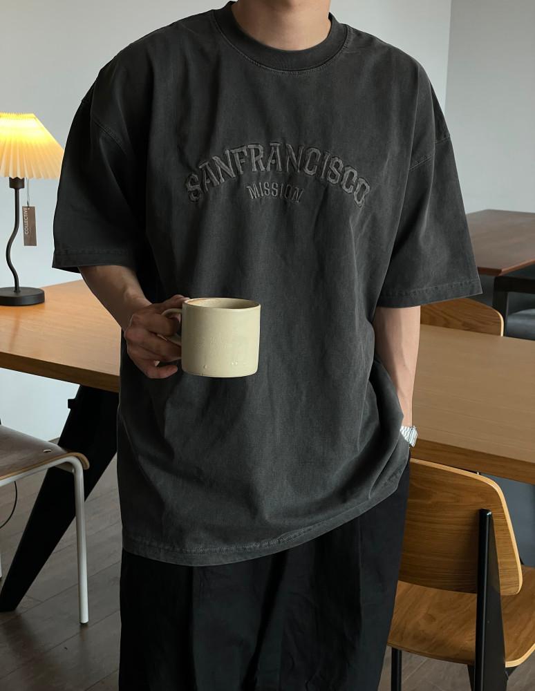 남자 샌프란 피그먼트 오버핏 반팔티셔츠