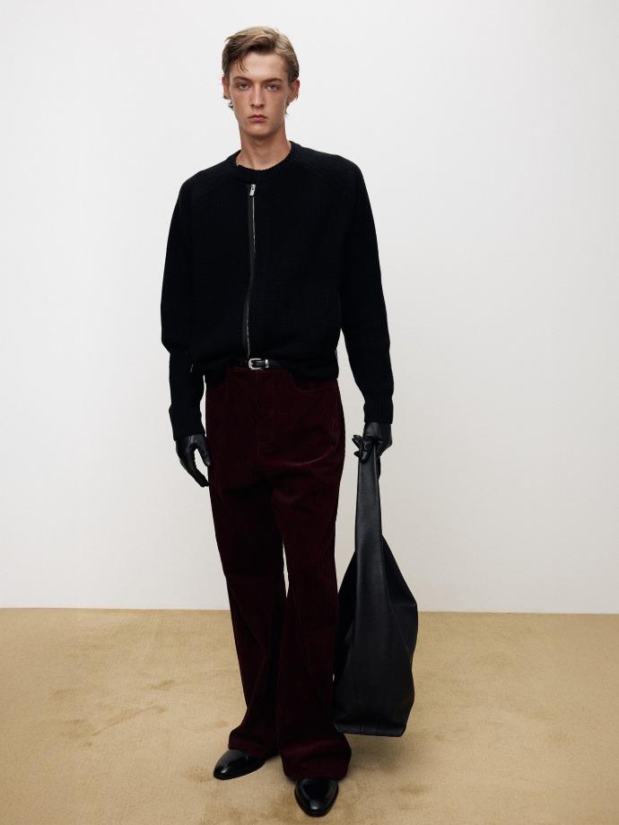 MERINO WOOL KNITTED ZIP-UP JUMPER_ BLACK