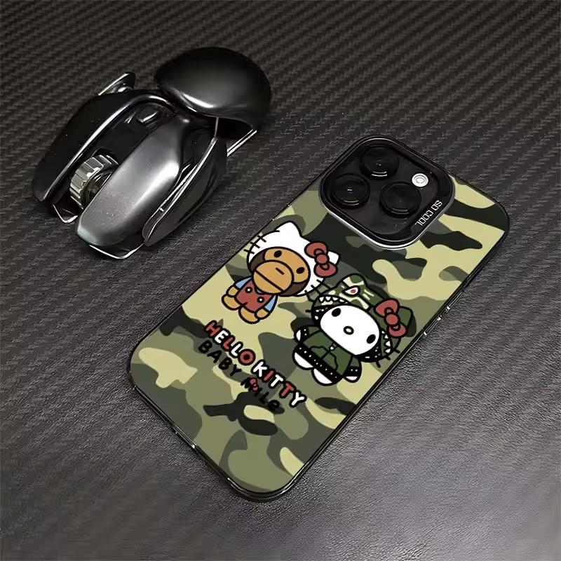 위장 헬로 키티 전화 케이스 iPhone 16 14 Pro Max 13 12 11 Pro Max 14 15 Plus XS XR X 미니 Y2k 만화 소녀 하드 커버