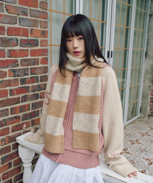 블록 스트라이프 니트 머플러 BEIGE IVORY