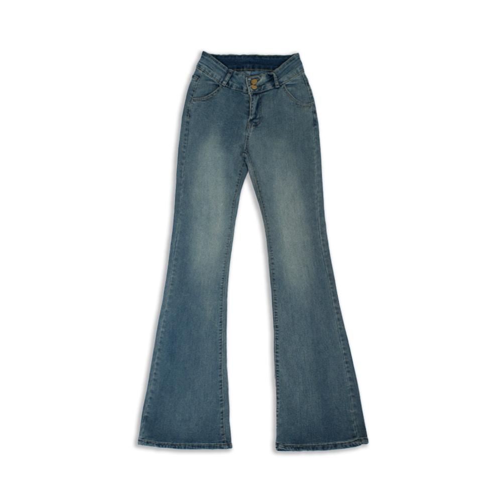 누아브 로우라이즈 투버튼 와이드 워싱 슬림핏 롱 부츠컷 데님 청바지