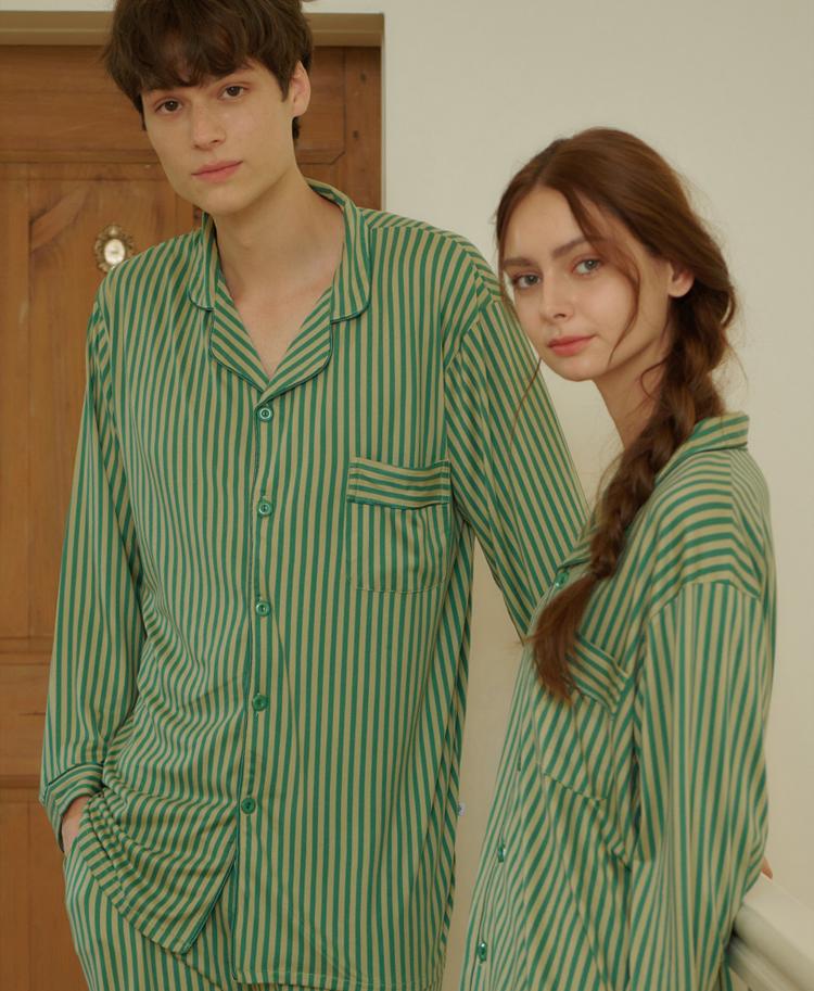 오프아워 파인 리지 스트라이프 피치기모 파자마 세트