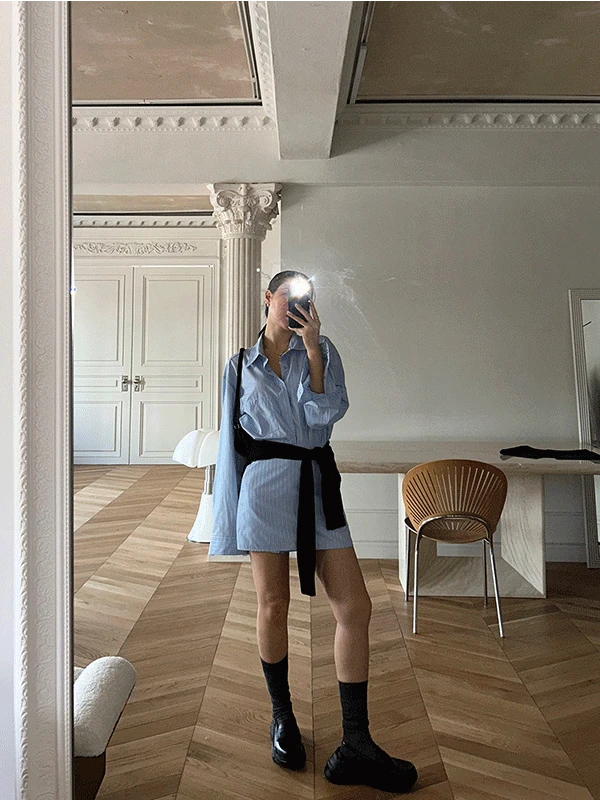 Striped herringbone long shirt