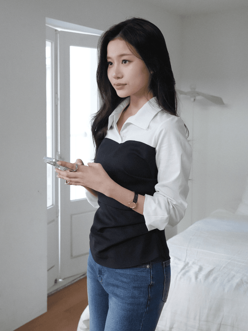 *예약 오더* [Nouarté] 에포크 뷔스티에 블라우스 (딥 네이비)