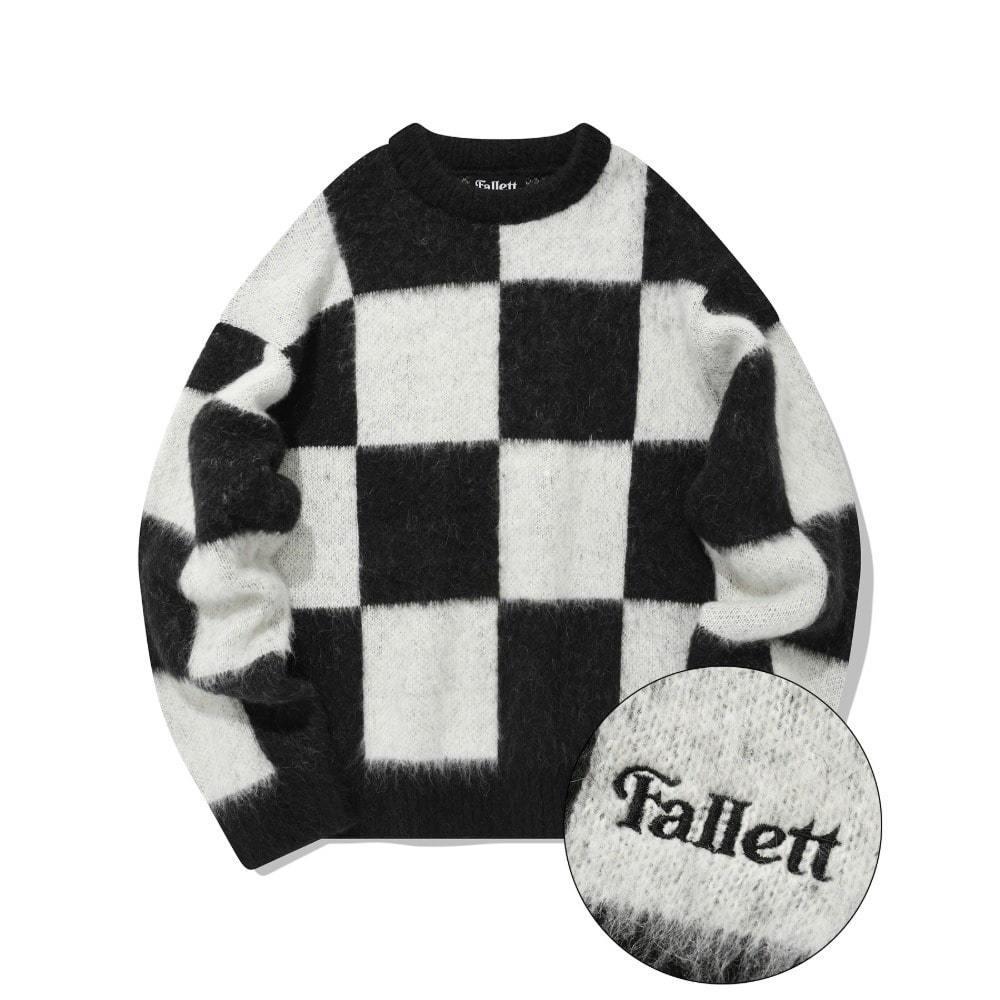 체커보드 니트 블랙