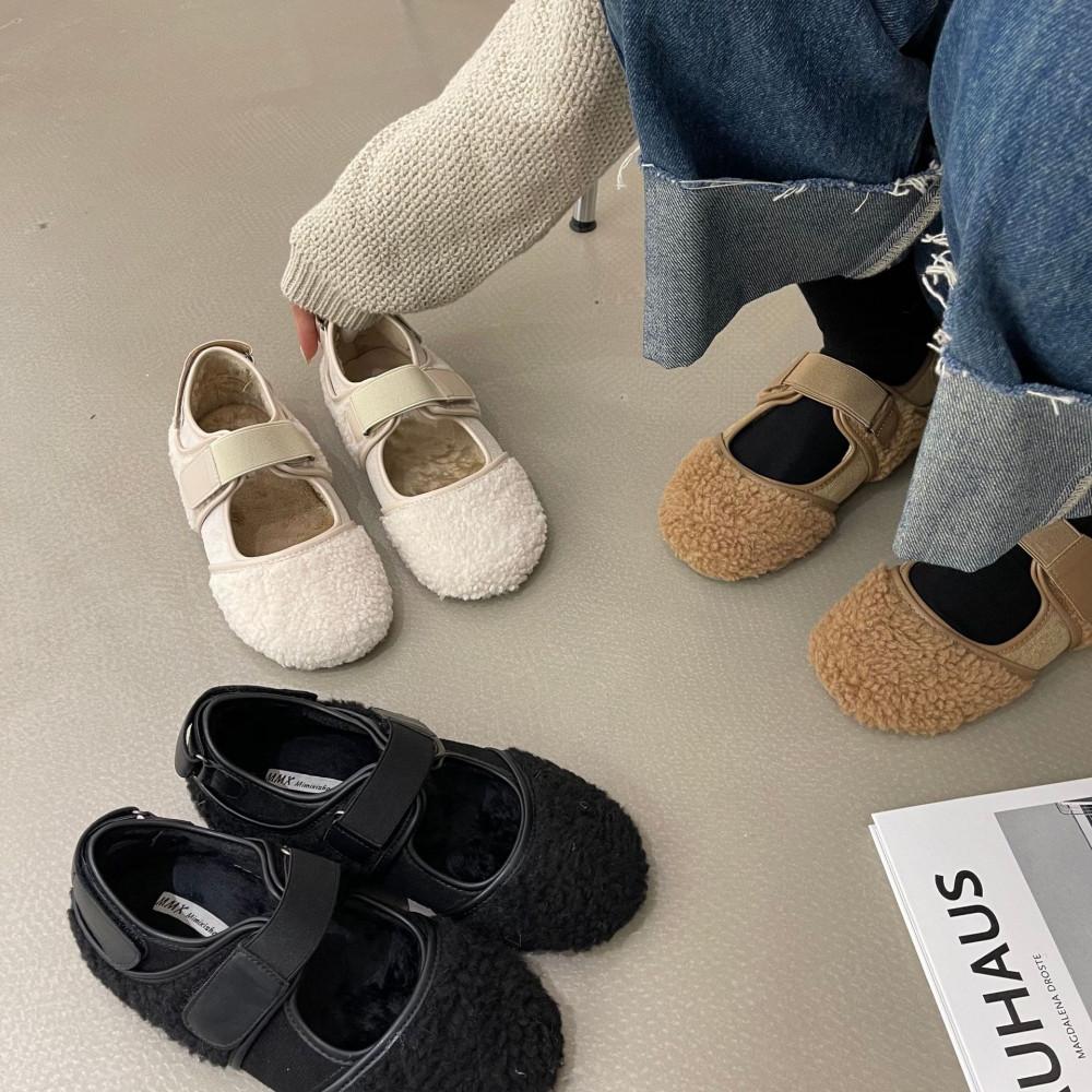 양털 메리제인 여성 스니커즈 슬립온