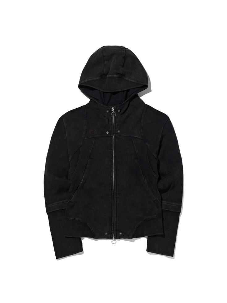 RHOMBUS PUNCHING HOODIE ZIP-UP - WASHED BLACK