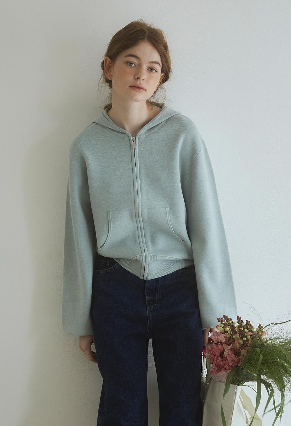 Spring bloom hood zip-up knit cardigan