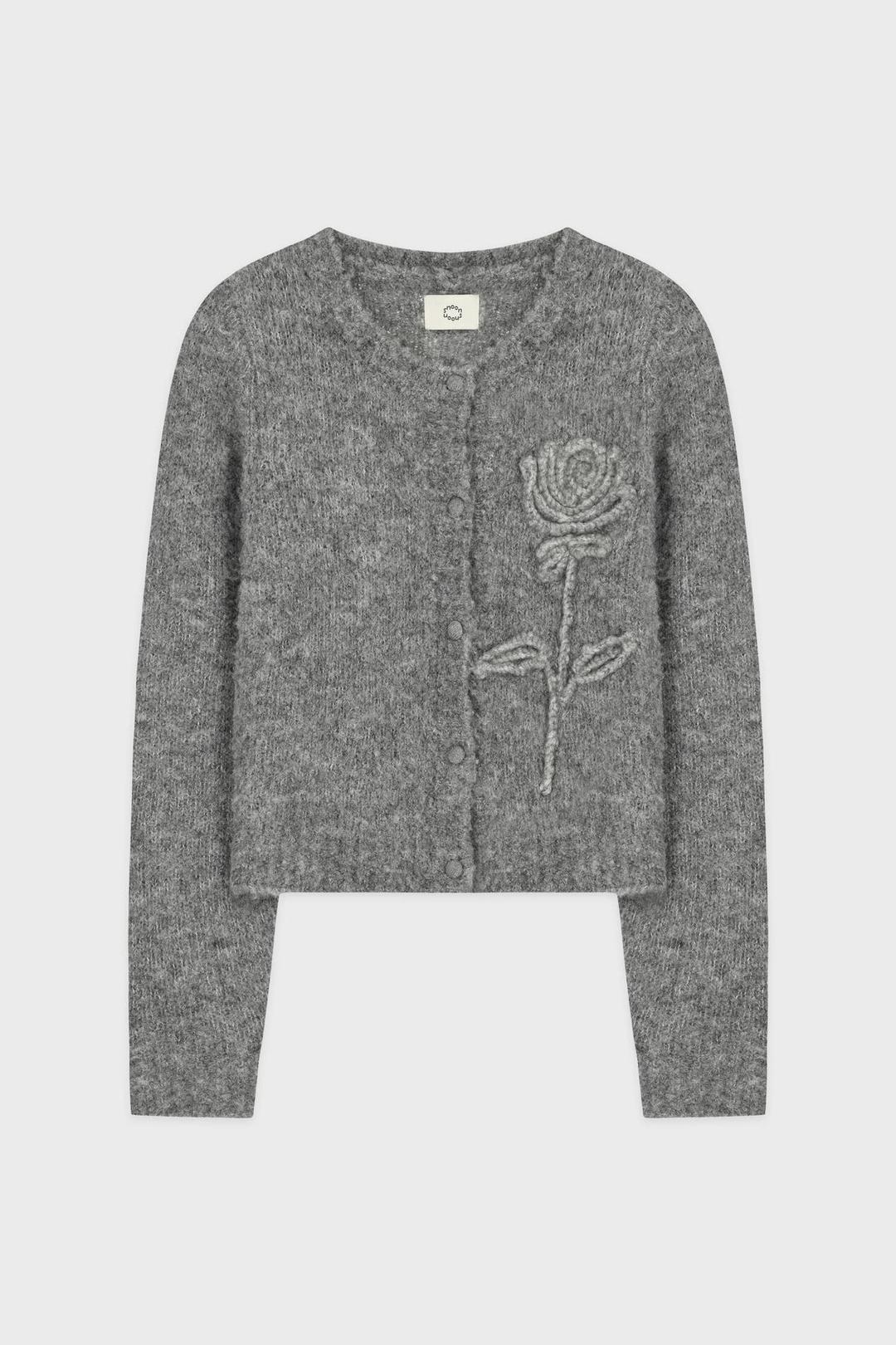 Rose Flower Cardigan (Melange Grey)