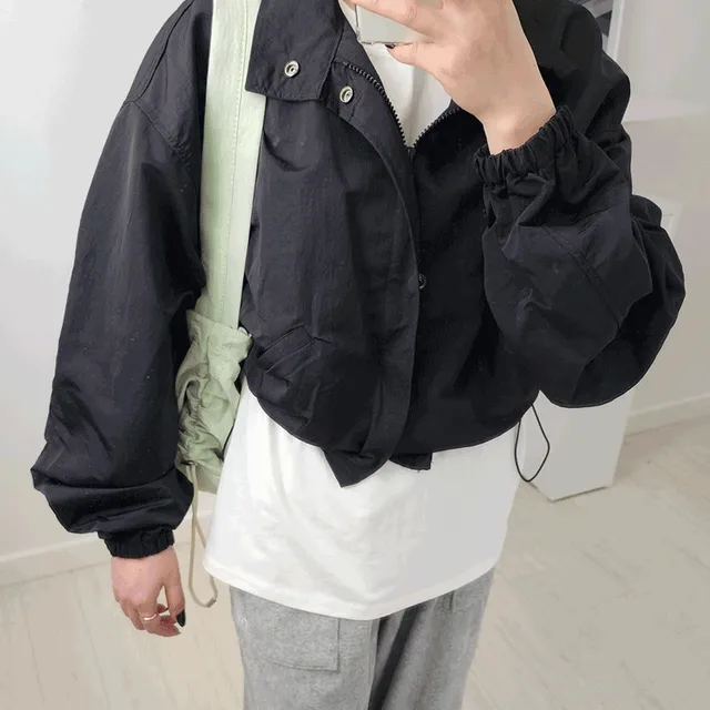 [블랙,레드당일]글로시 스트링 윈드브레이커 4color