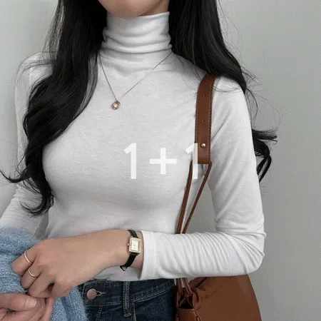 [1+1=2장] (기모) 차르륵! 부드러운 스판 목폴라 티셔츠