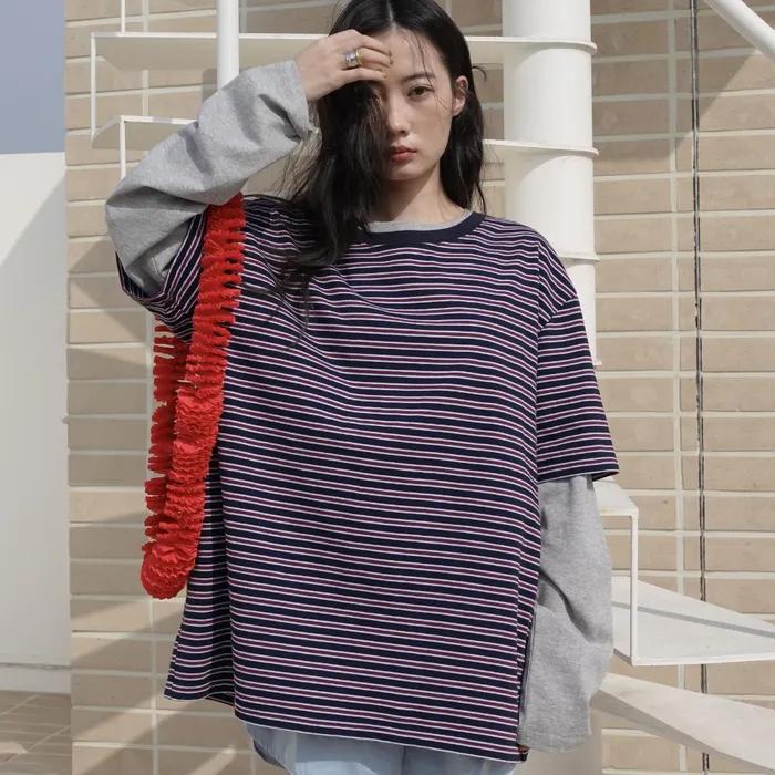 MJ UNISEX, Stripe Oversized T-Shirt / Navy