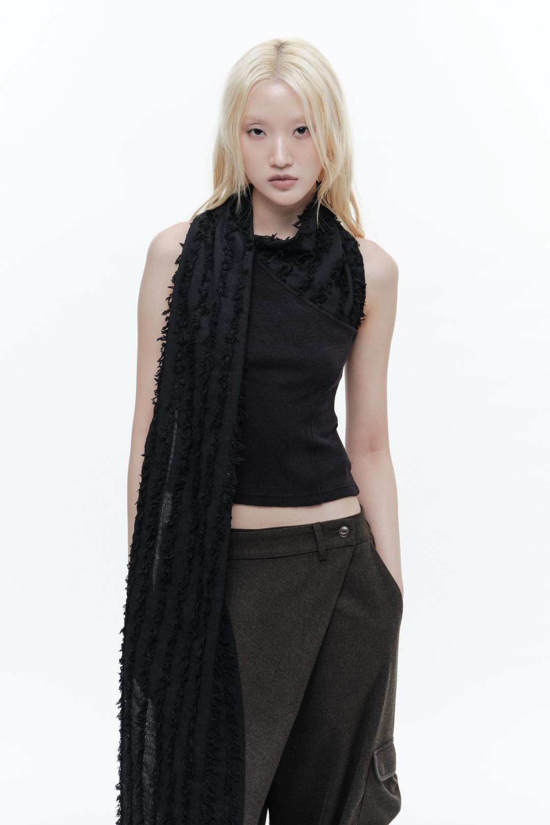 ONE SHOULDER MUFFLER TOP BLACK