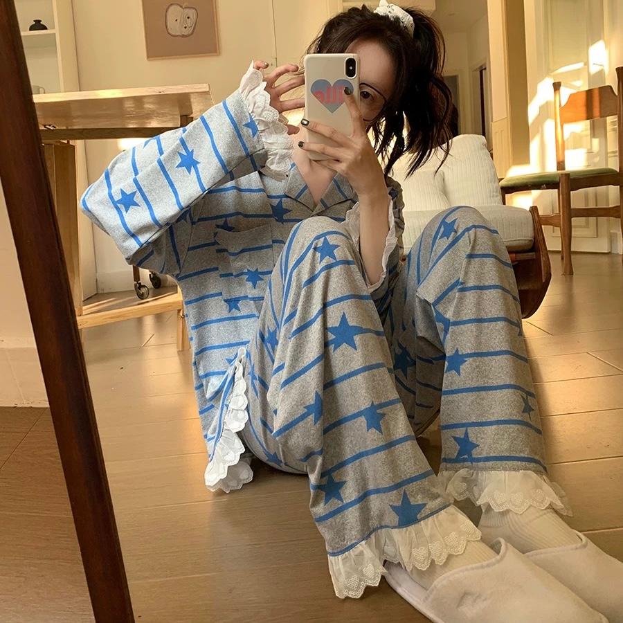 Starry Frill Pajama 스테리 스트라이프 프릴 파자마세트 홈웨어