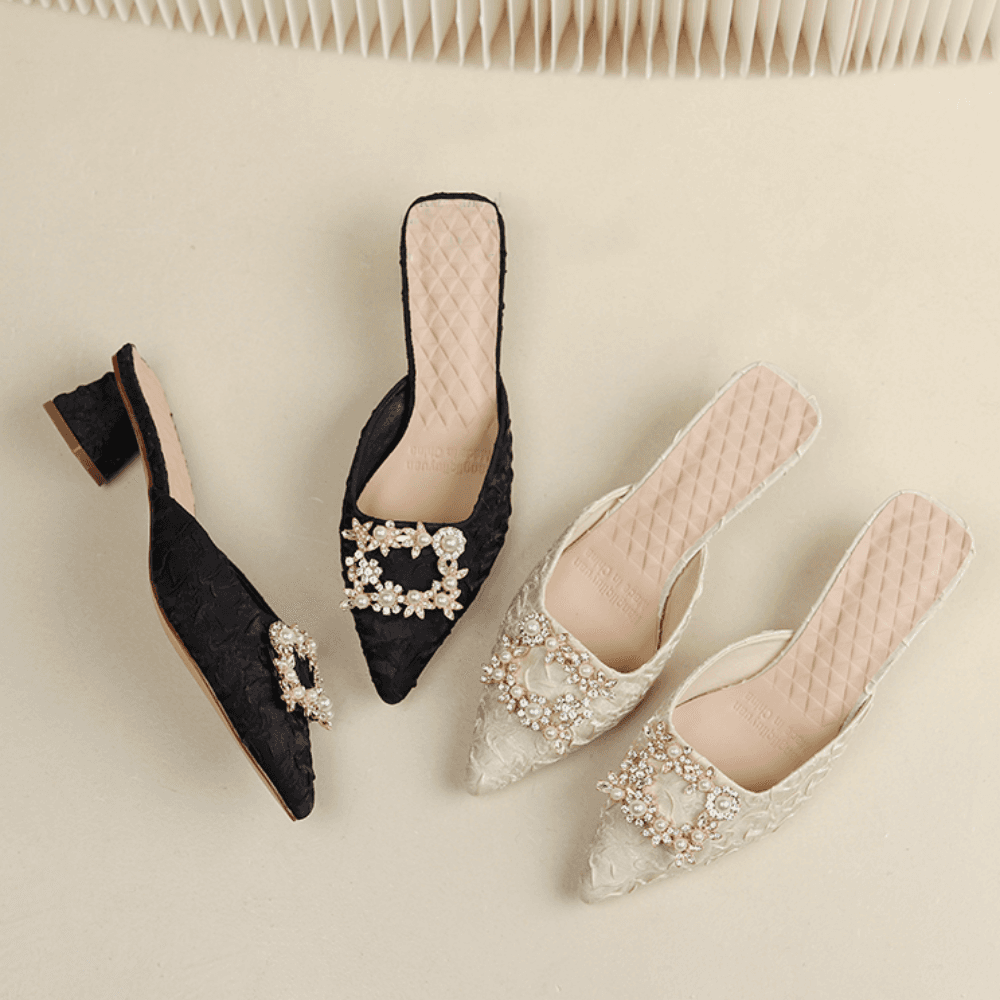 베지트 4cm 스틸레토 통굽 뮬 큐빅 슬리퍼 힐 3color