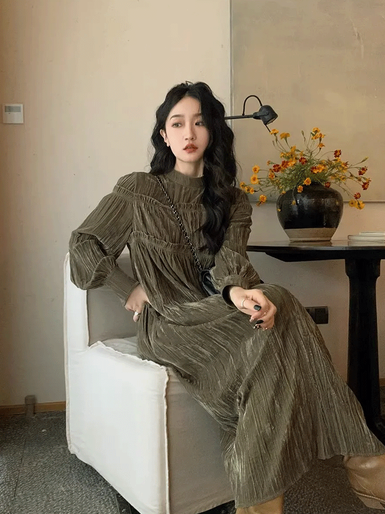 LL-1327 고급스러운 무드의 벨벳 원피스