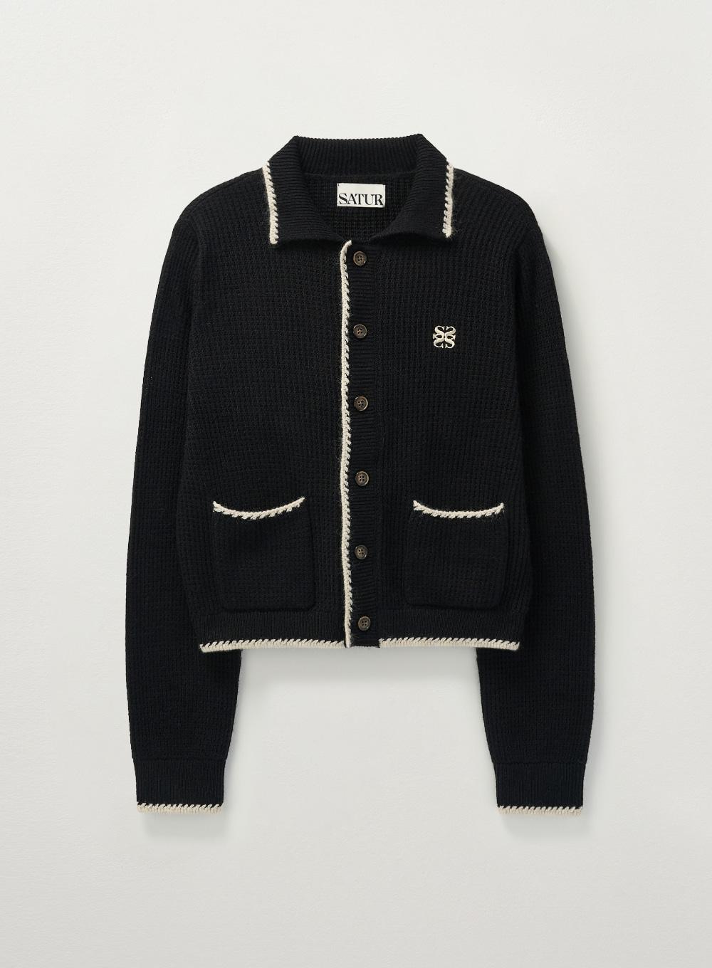(W) Bluff Raccoon Collar Knit Cardigan - Black