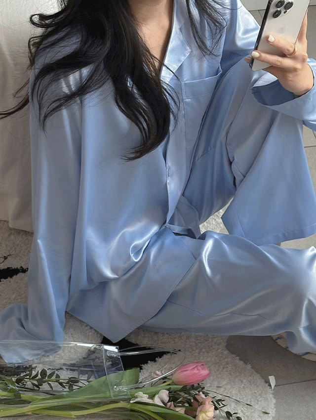 [After9]센트 실크 긴팔 커플파자마 잠옷세트