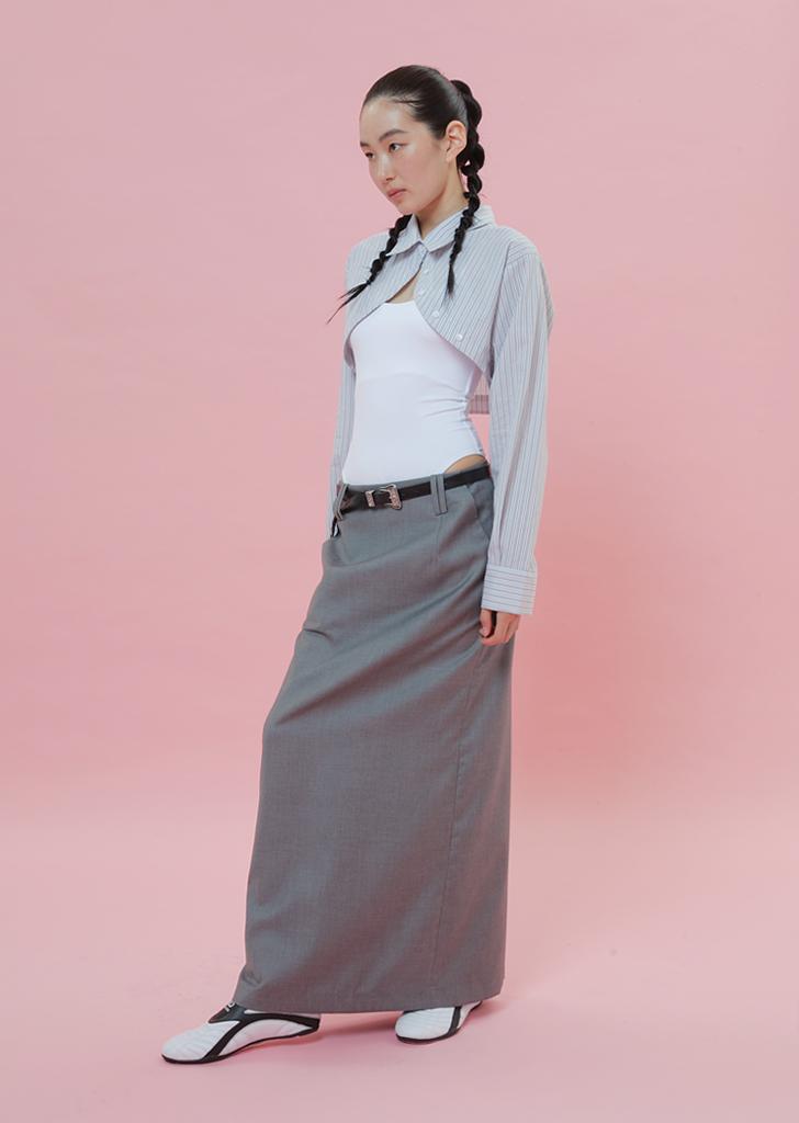 BELT CLASSIC LONG SKIRT,  GRAY