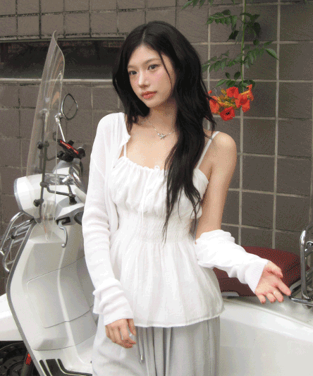 [잘록핏/여름데이트🍀] 스모크 나시 리본 플레어 블라우스-4color