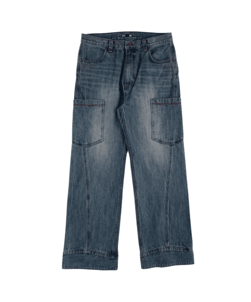Side Pocket Cargo Denim  Pants Blue