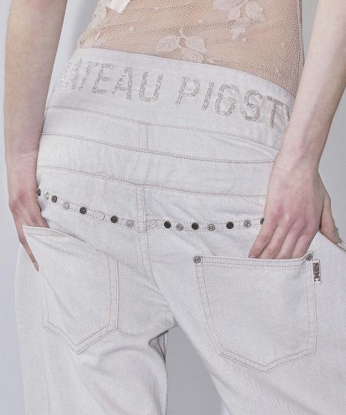Beaded Layered Denim Pants Nonfade Raw
