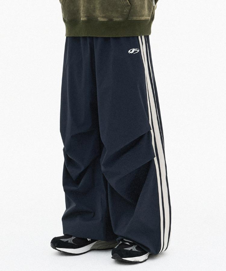 나일론 투 턱 테이핑 팬츠-네이비