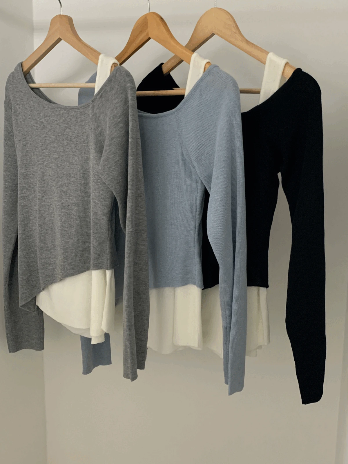 (붙어있음) 원숄더 레이어드 니트 티셔츠 (3 colors)