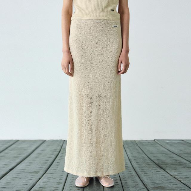 MINIMAL LABEL LACE LONG SKIRT_BEIGE