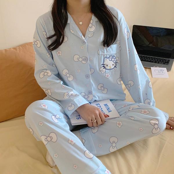 헬로키티 KITTY 잠옷 (블루, 옐로우) 산리오 캐릭터 긴팔 파자마 안대세트