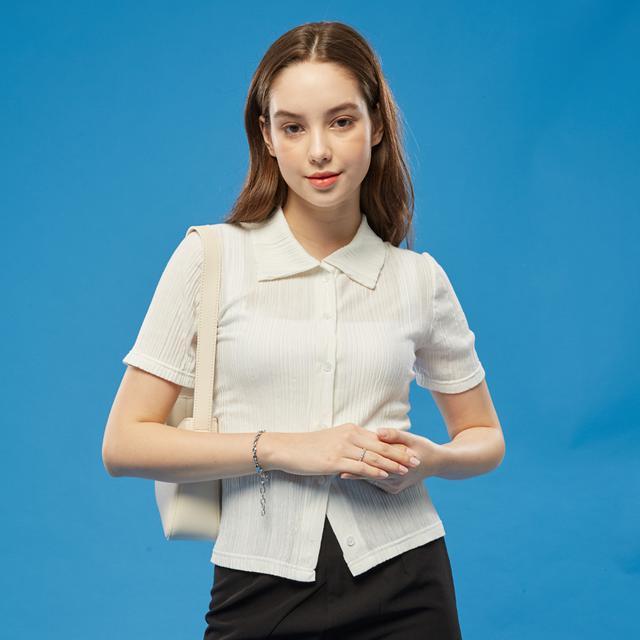 [12차 재입고] WOMEN 미디 크롭 슬림 플리츠 반팔티 가디건 [WHITE]