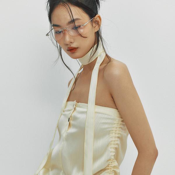 SATIN LOGO SCARF - LEMON