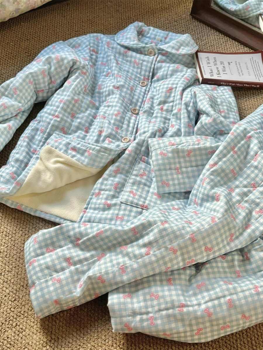 Ribbon Check Quilting Pajamas Set 리본 체크 파자마 잠옷 세트