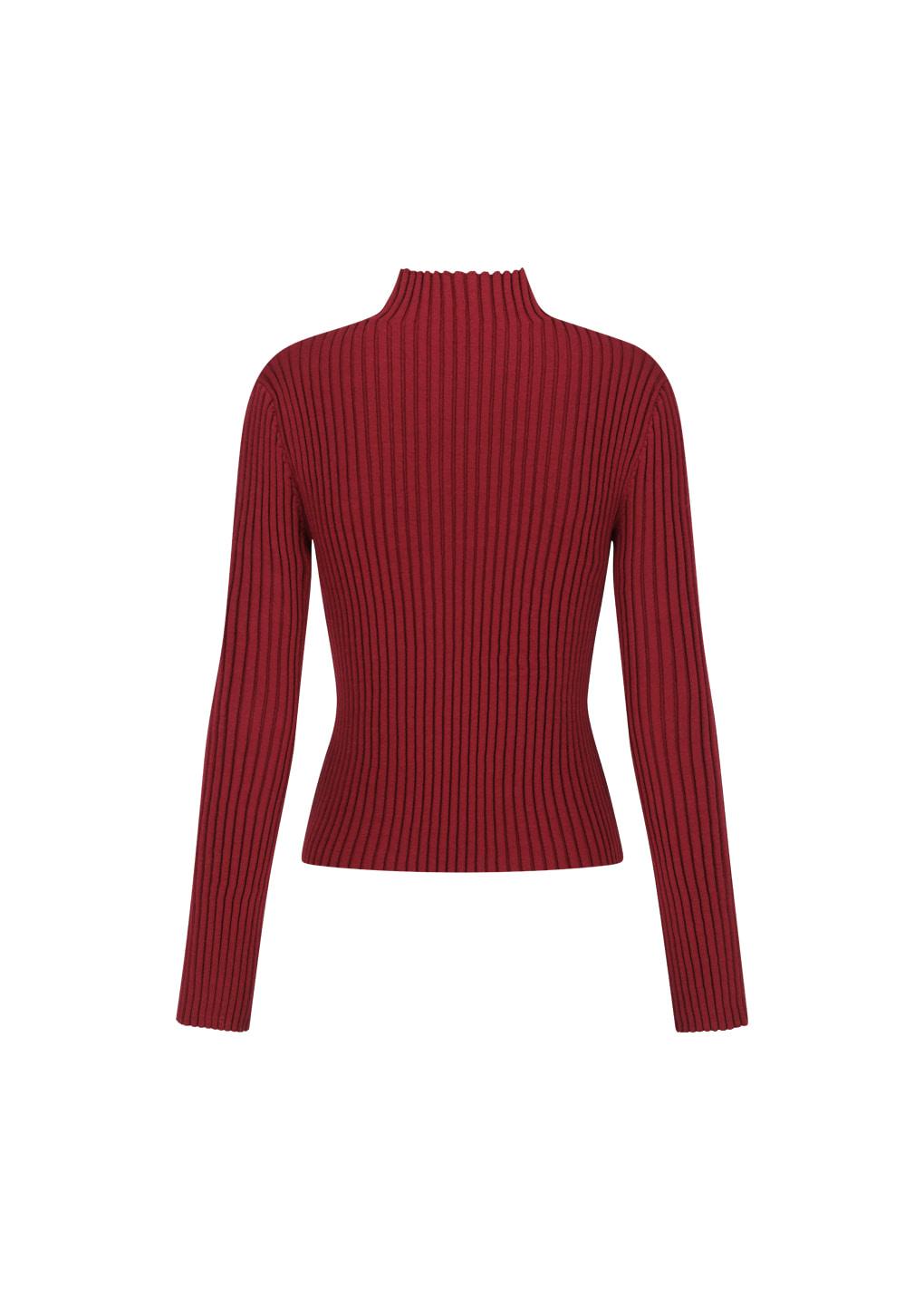ribbed high neck zip up, burgundy