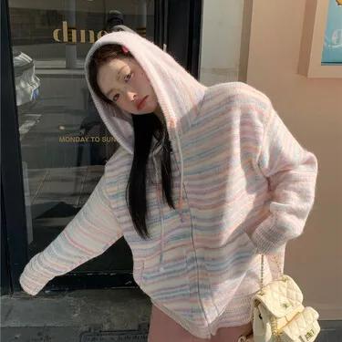솜사탕 파스텔 니트 후드집업 후드 가디건