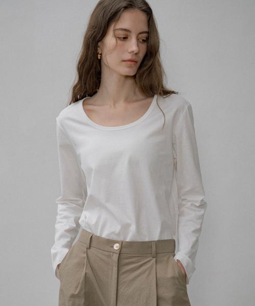 SITP5189 에센셜 U넥 긴팔 티셔츠_Ivory