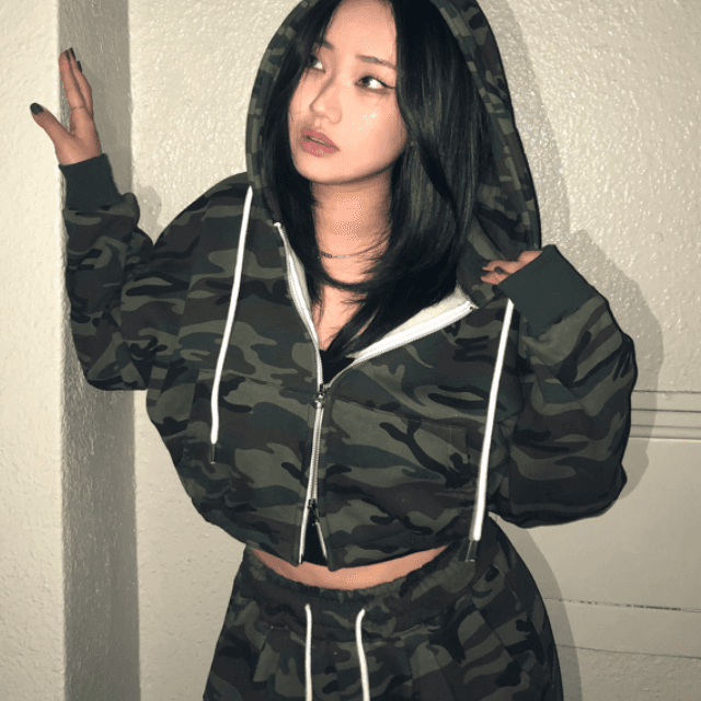 [ 2color/기모 ] camo crop hoodie set up