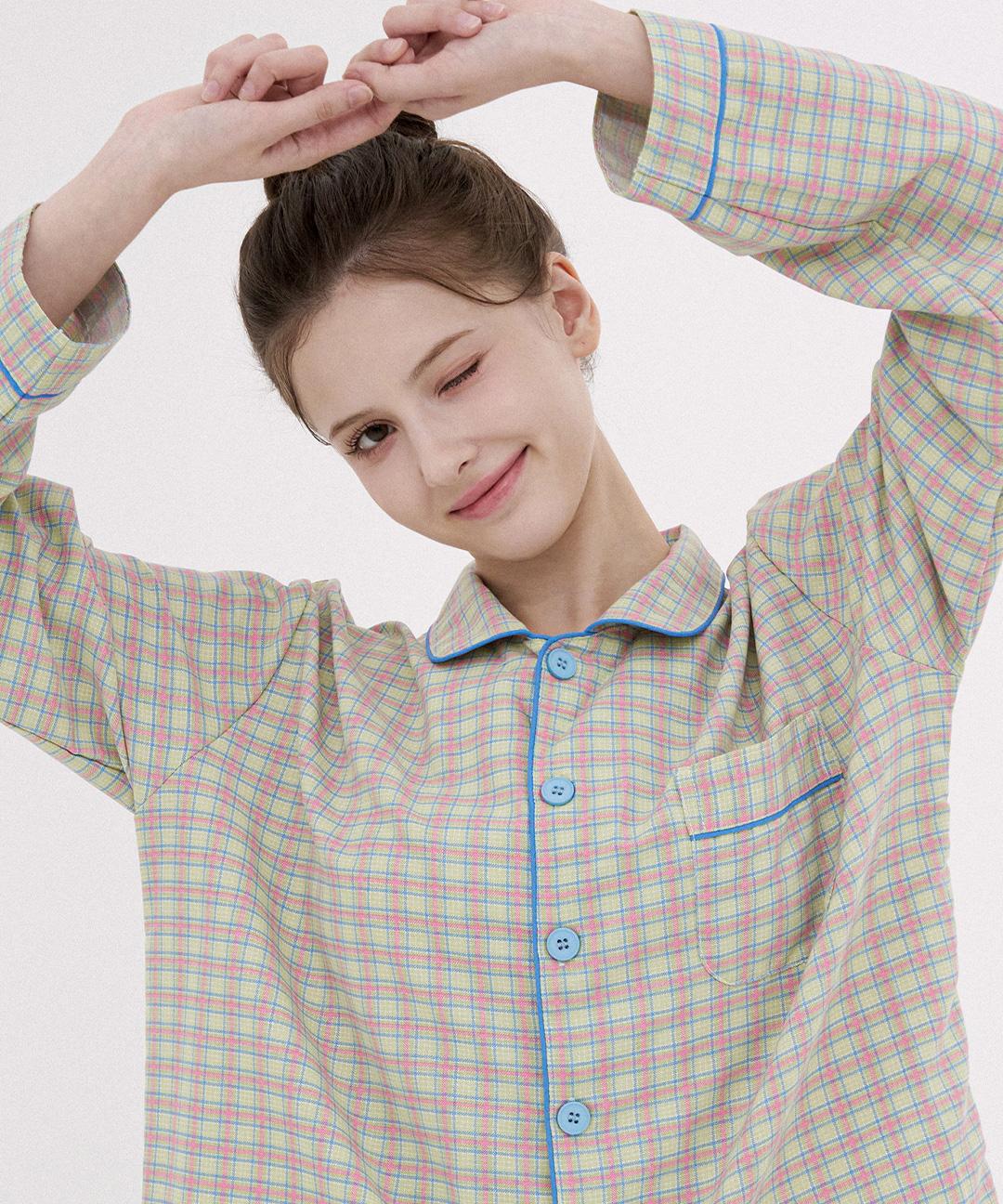 코튼라이크 푸키 긴팔 커플 잠옷 세트