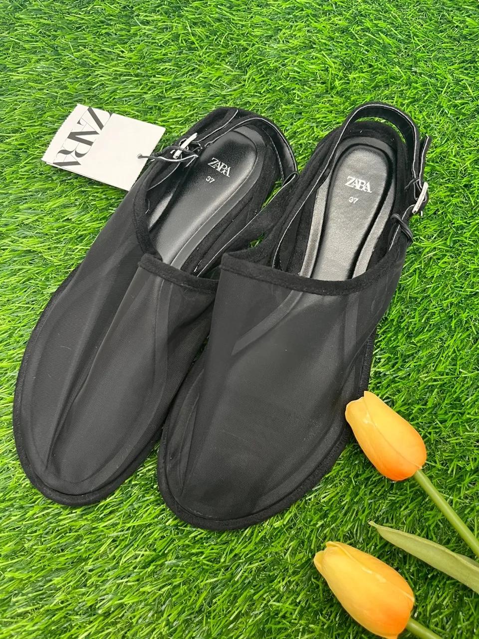 자라 메쉬 뮬 플랫 슈즈 블랙 1508/310