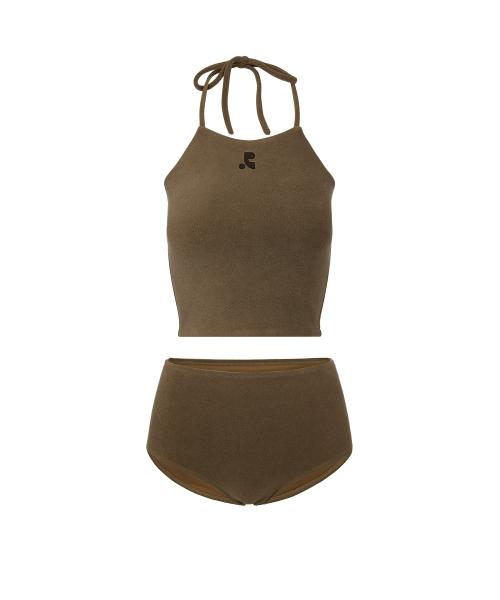TERRY HALTER NECK BIKINI - BROWN