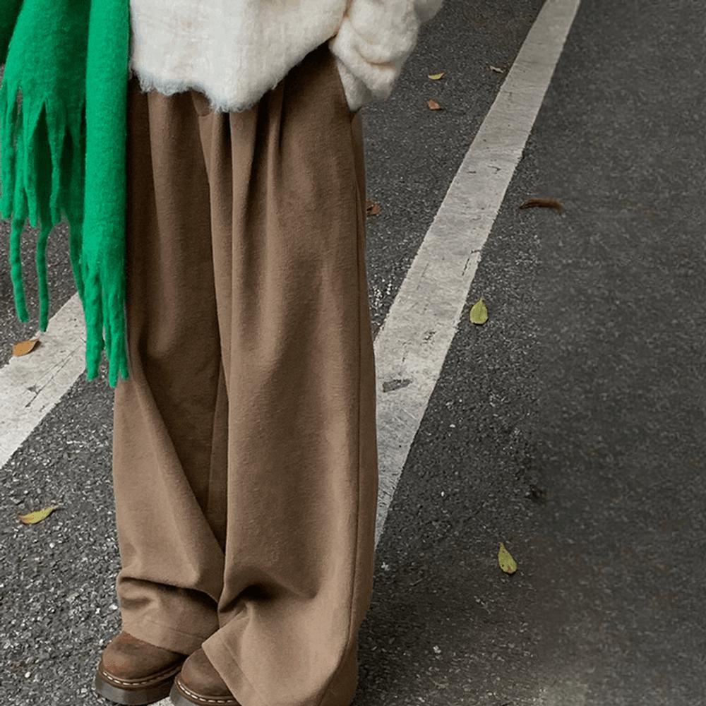 모직와이드팬츠 여자겨울슬랙스 하이웨스트핀턱팬츠