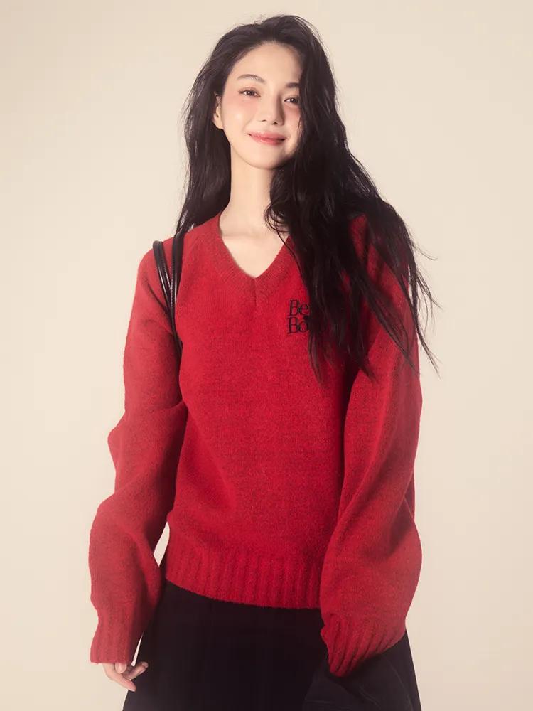 [7차 입고] 베티붑 오버핏 브이넥 니트_레드