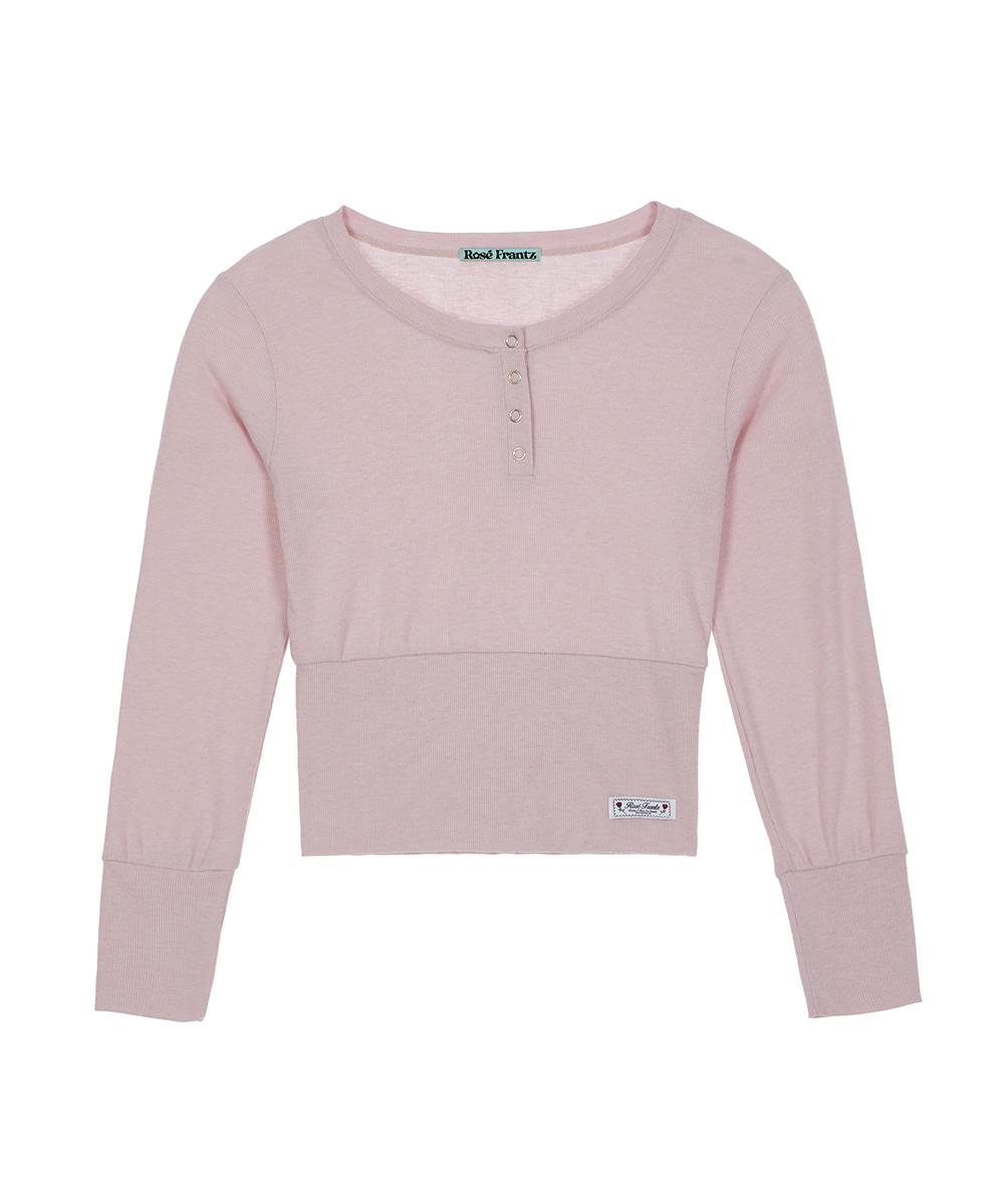 Eyelet Henley-neck Long Sleeve [Pink]